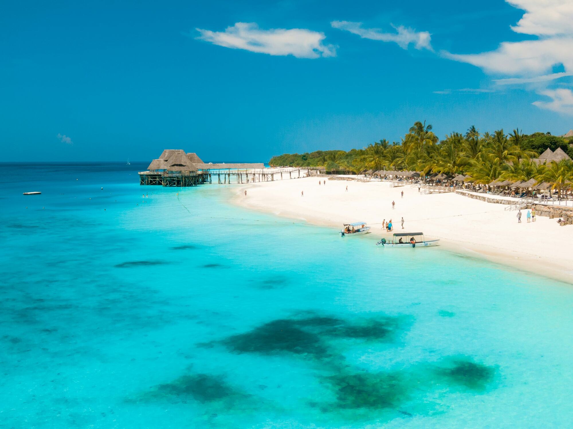 White sand beach and turquoise water in Zanzibar